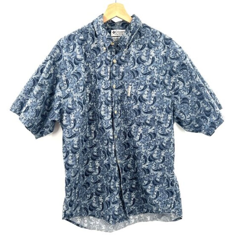 Columbia vintage‎ fish button down short sleeve shirt relaxed vacation cotton L